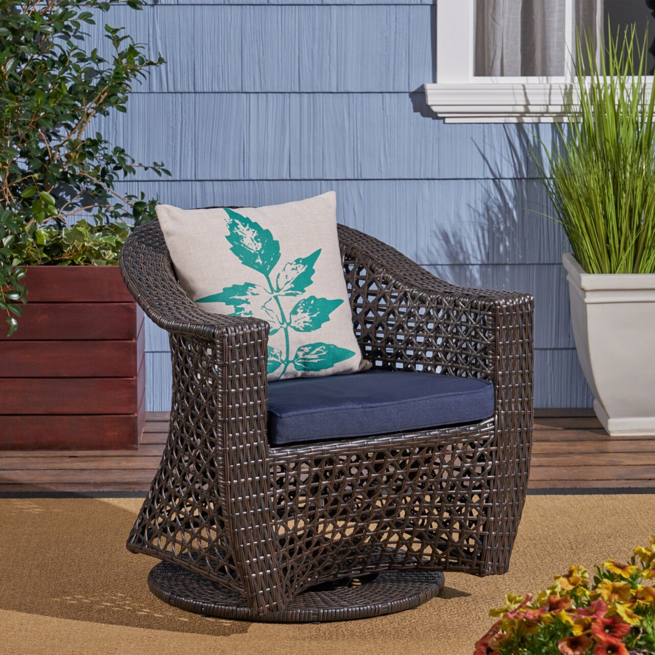 GDFStudio Big Sur Patio Swivel Chair Wicker with Outdoor Cushions